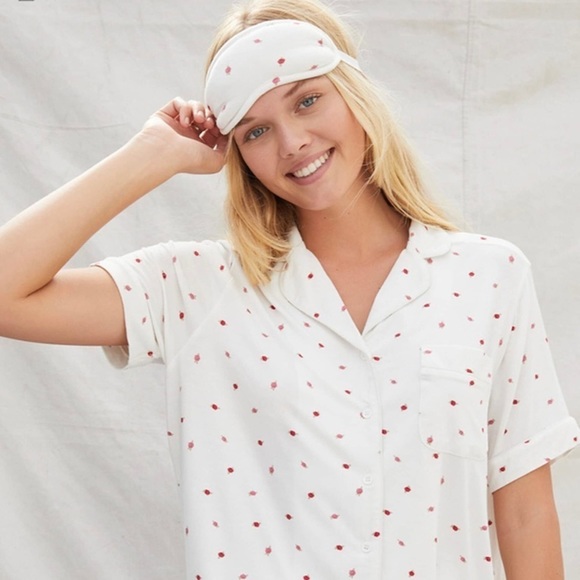 PacSun L.A Hearts Flower Print Eye Mask Pajama Top Set Women’s Size S - Picture 1 of 12